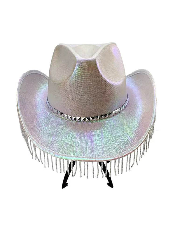 Adult Glitter Rhinestone Fringe Cowboy Hat For Music Festival - thefancydress.co.uk
