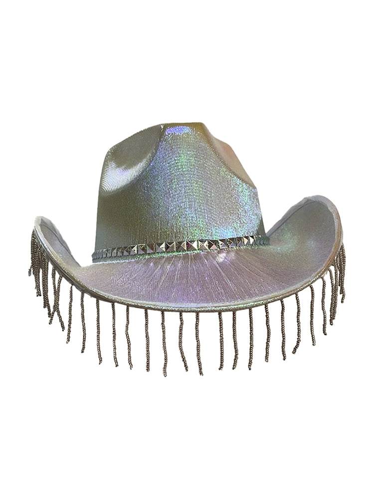 Adult Glitter Rhinestone Fringe Cowboy Hat For Music Festival - thefancydress.co.uk