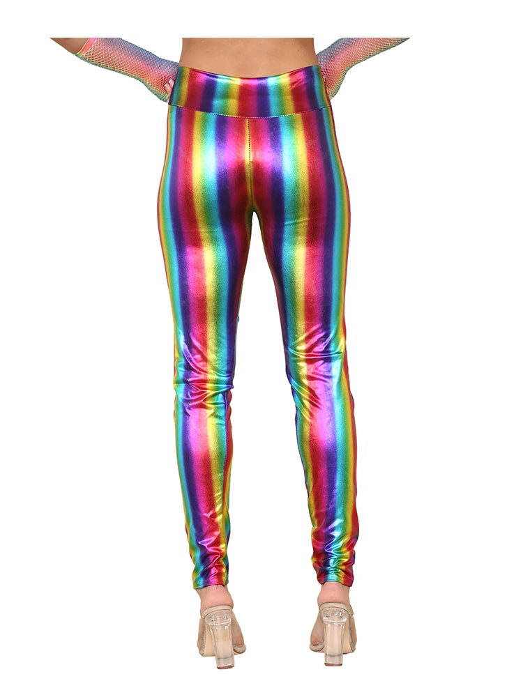 Adult High Waist Rainbow Shiny Metallic Legging back