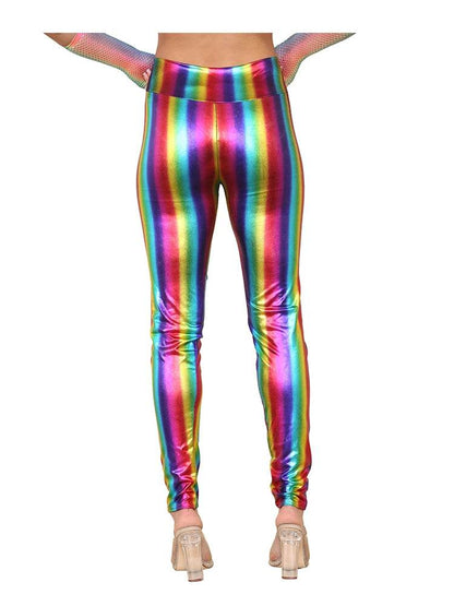 Adult High Waist Rainbow Shiny Metallic Legging - thefancydress.co.uk