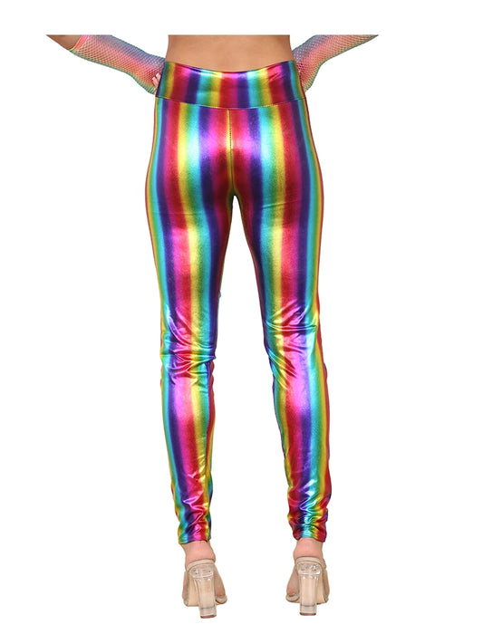Adult High Waist Rainbow Shiny Metallic Legging back