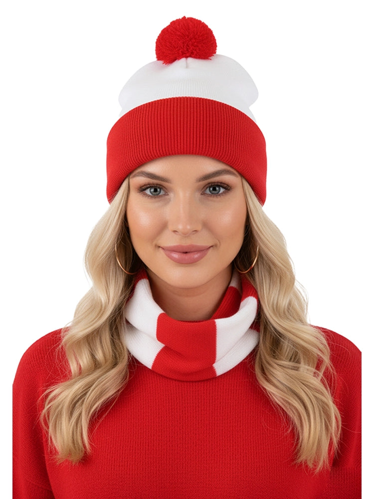 Adult Knitted Red & White Hat