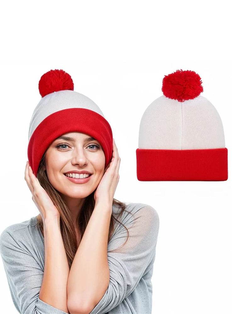 Adult Knitted Red White Hat - thefancydress.co.uk