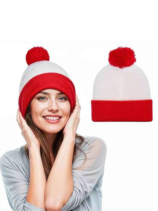 Adult Knitted Red White Hat