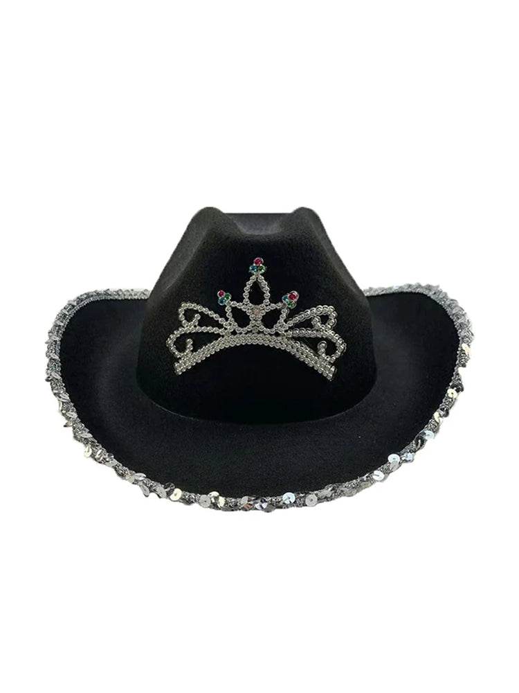 Adult Light Up Tiara Cowboy Hat With Sequin Trim - thefancydress.co.uk