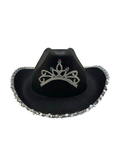 Adult Light Up Tiara Cowboy Hat With Sequin Trim - thefancydress.co.uk