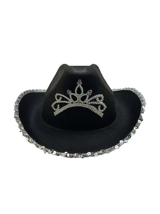 Adult Light Up Tiara Cowboy Hat With Sequin Trim black