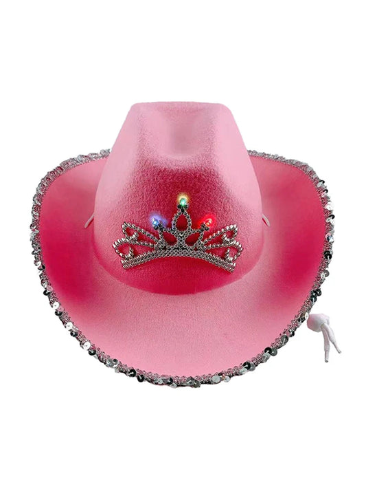 Adult Light Up Tiara Cowboy Hat With Sequin Trim pink