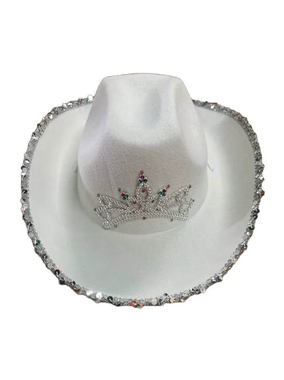 Adult Light Up Tiara Cowboy Hat With Sequin Trim - thefancydress.co.uk