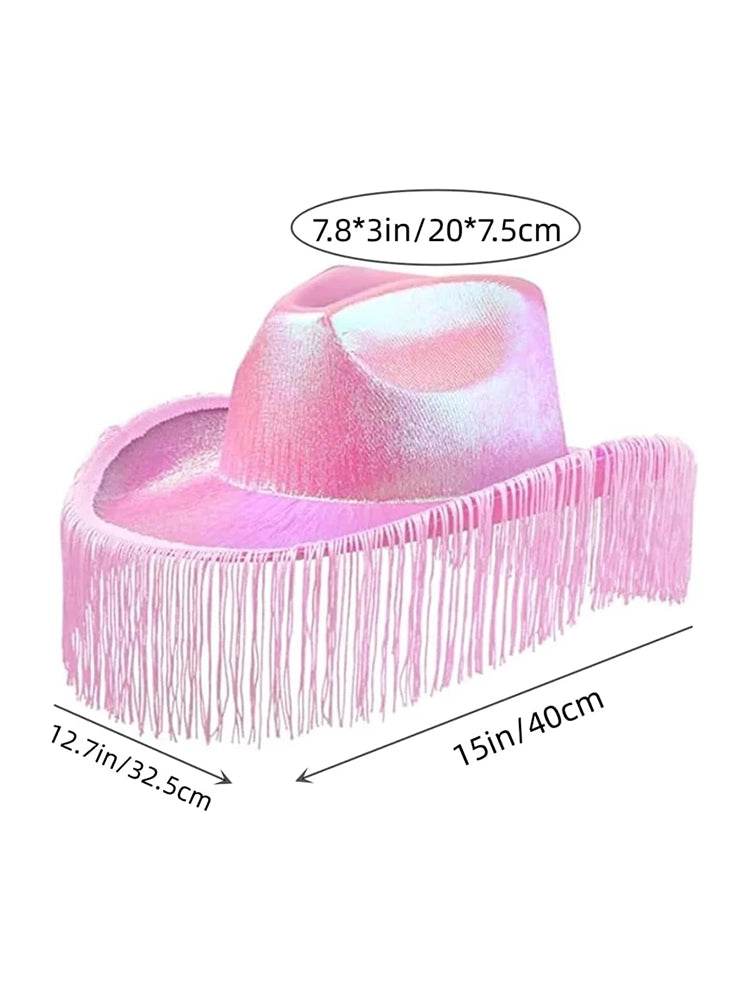 Adult Pink Iridescent Cowboy Hat With Fringe - thefancydress.co.uk