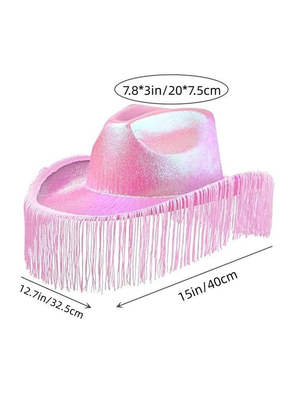 Adult Pink Iridescent Cowboy Hat With Fringe - thefancydress.co.uk