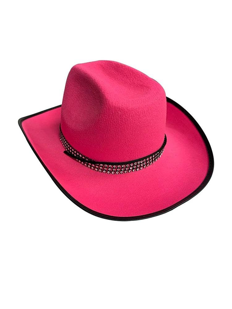 Adult Pink Vintage Gothic Cowboy Hat with Black Rivet Trim - thefancydress.co.uk