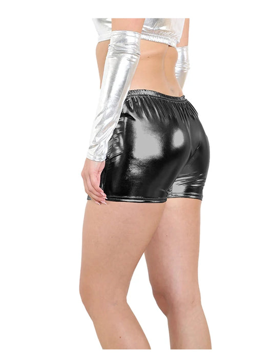 Ladies Shiny Metallic Hot Pants black