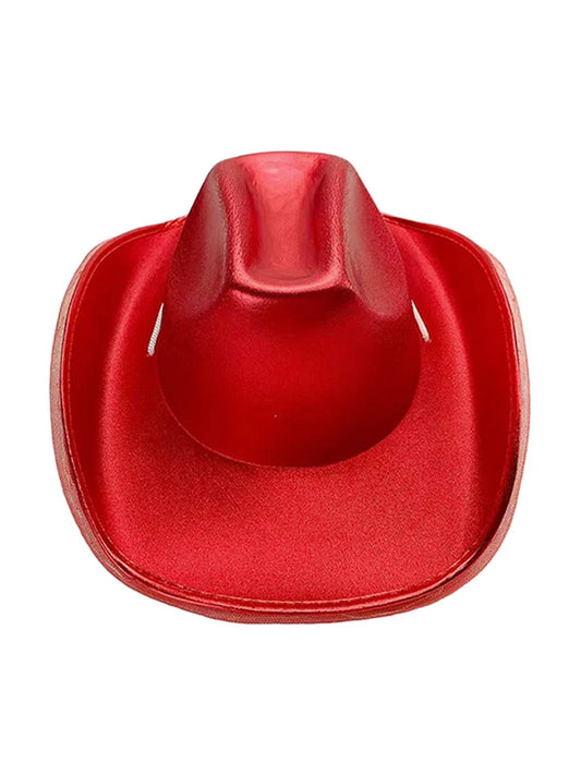 Adult Shiny Western Style Rolled Brim Cowboy Hat red
