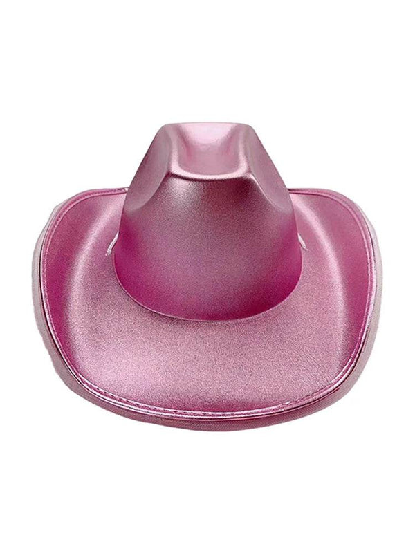Adult Shiny Western Style Rolled Brim Cowboy Hat - thefancydress.co.uk