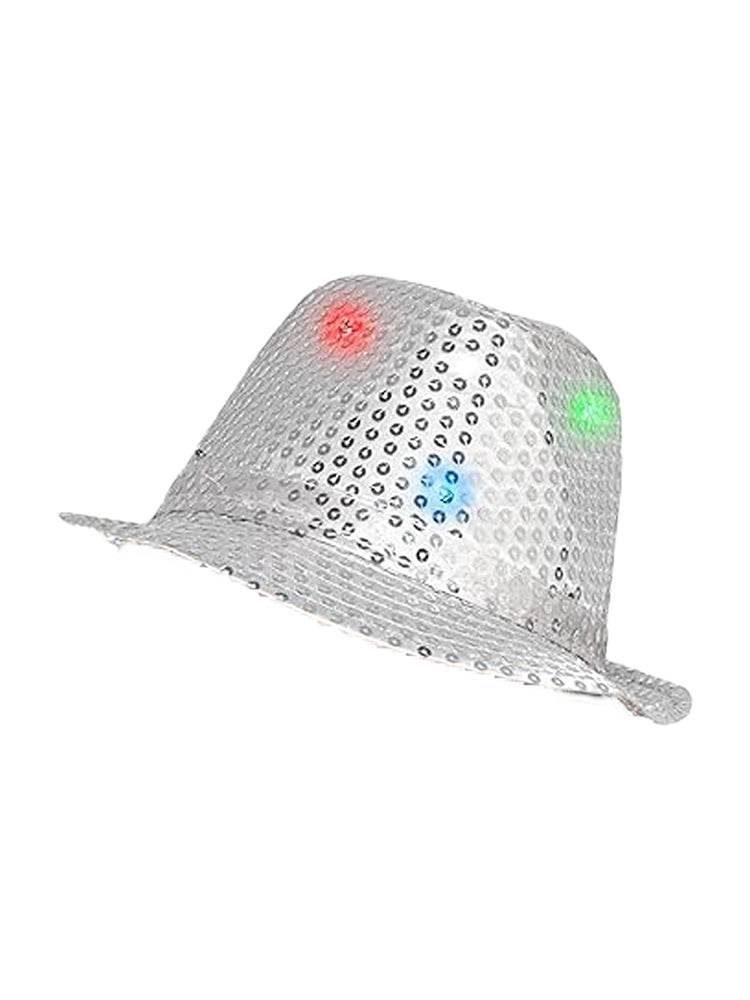 Adult Silver LED Light Up Sequin Trilby Hat - thefancydress.co.uk