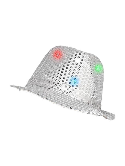 Adult Silver LED Light Up Sequin Trilby Hat - thefancydress.co.uk