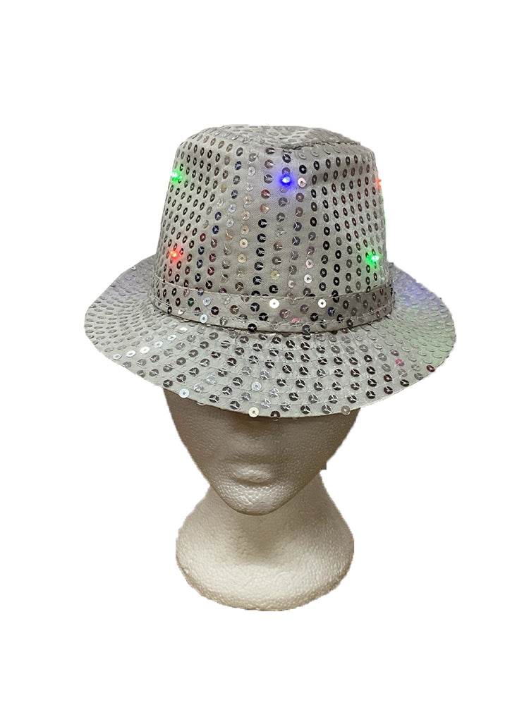 Adult Silver LED Light Up Sequin Trilby Hat - thefancydress.co.uk