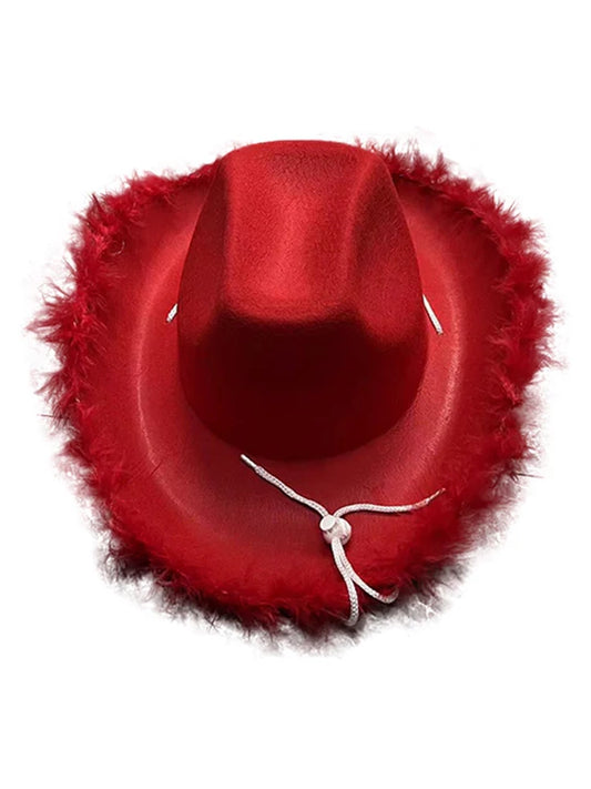 Adult Wild West Cowboy Hat With Feather Trim red