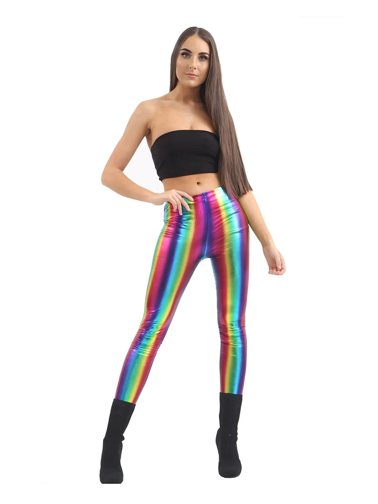 Adult Women's Luxury Shiny Metallic Leggings rainbow