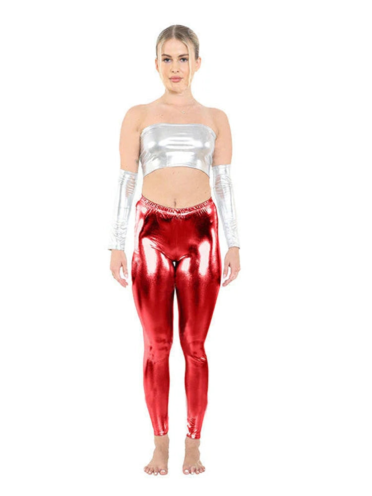 Adult Women's Luxury Shiny Metallic Leggings red