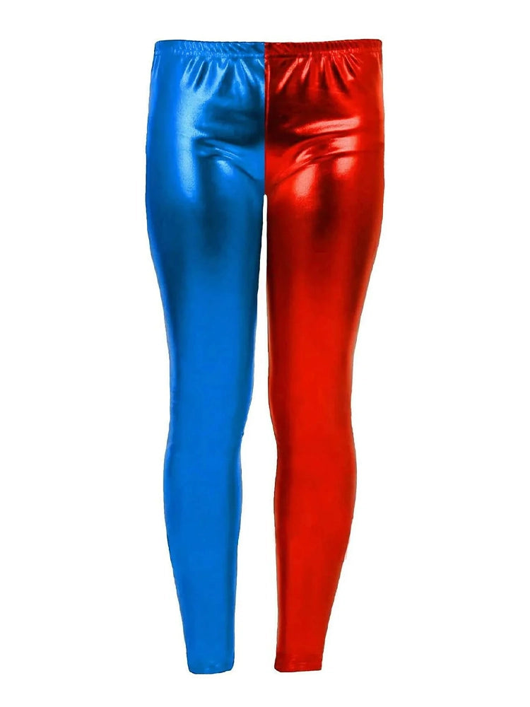 Adult Women's Luxury Shiny Metallic Leggings red blue