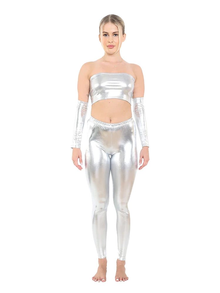 Adult Women's Luxury Shiny Metallic Leggings silver