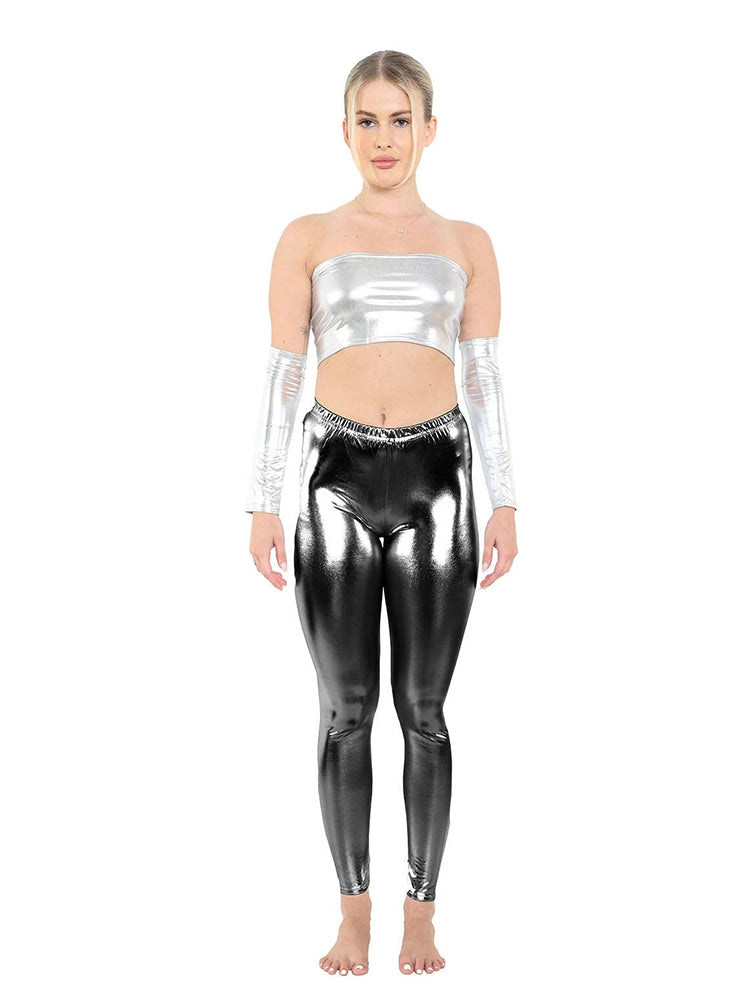 Adult Women's Luxury Shiny Metallic Leggings black