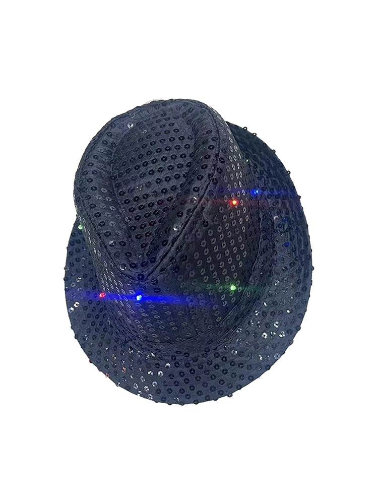 Adult Black LED Light Up Sequin Trilby Hat - thefancydress.co.uk