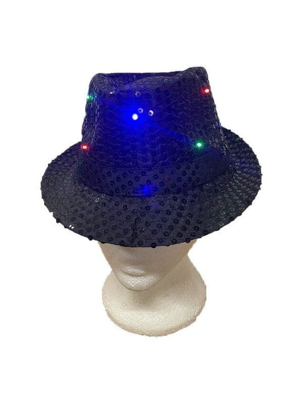 Adult Black LED Light Up Sequin Trilby Hat - thefancydress.co.uk