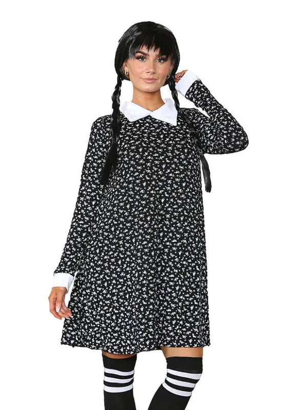 Ladies Gothic School Girls Pattern Swing Dress - thefancydress.co.uk