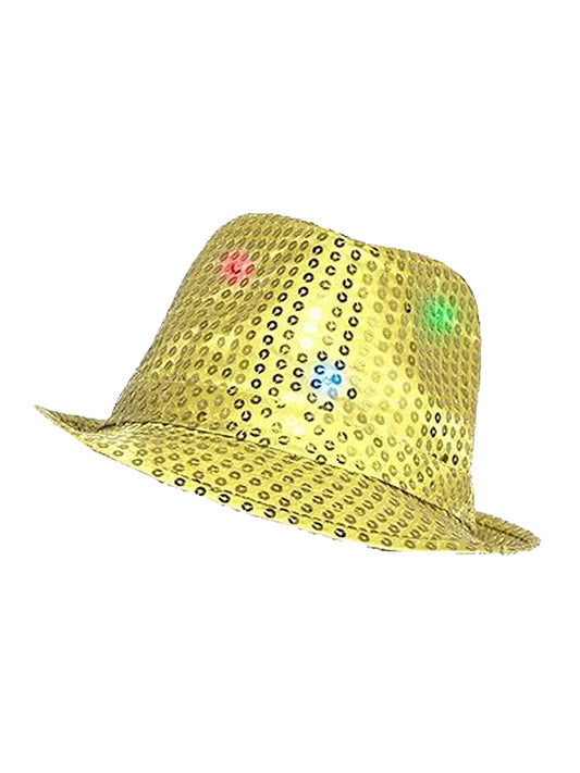 Adult LED Light Up Dance Party Sequin Trilby Hat gold