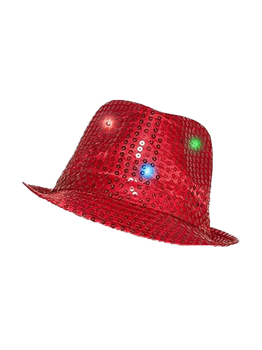 Adult LED Light Up Dance Party Sequin Trilby Hat red
