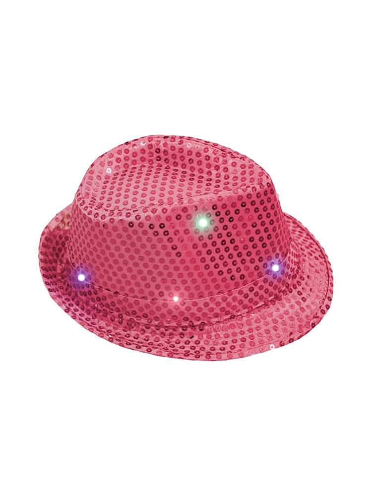 Adult Pink LED Light Up Sequin Trilby Hat - thefancydress.co.uk