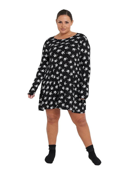 Women's Skull-Printed Black Swing Dress Costume - thefancydress.co.uk