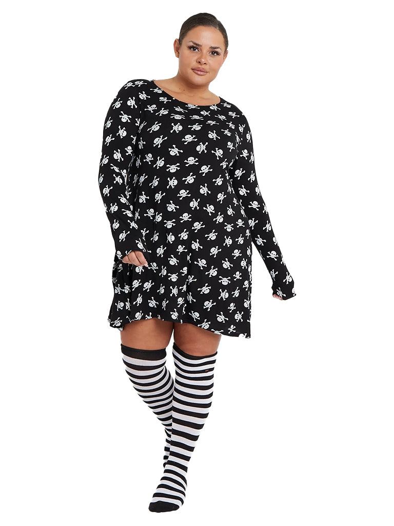 Women's Skull-Printed Black Swing Dress Costume