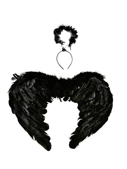 Angel Feather Wings With Halo Headbands black