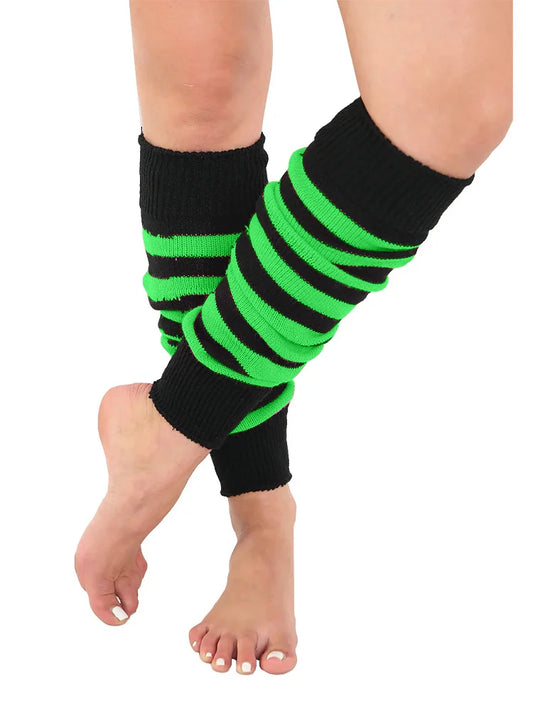 Ladies 80's Stripe Legwarmers green and black