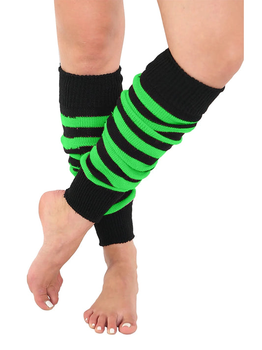 Ladies 80's Stripe Legwarmers black and green