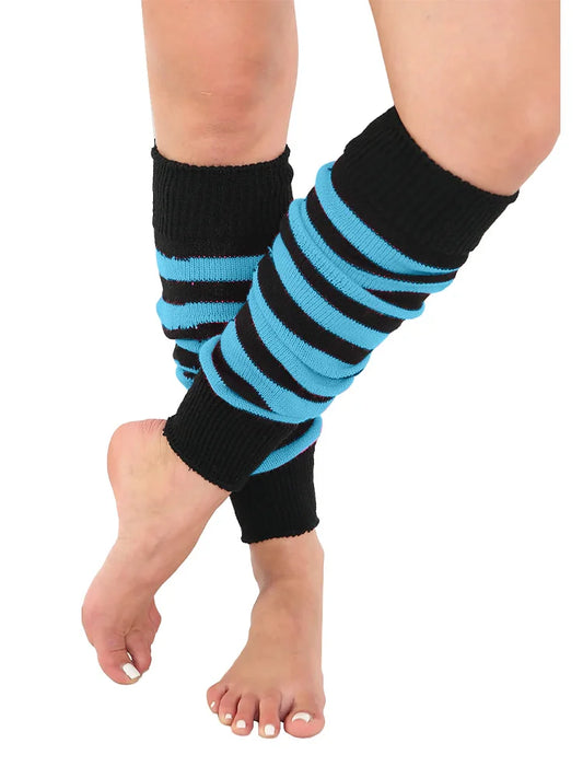 Ladies 80's Stripe Legwarmers black and blue