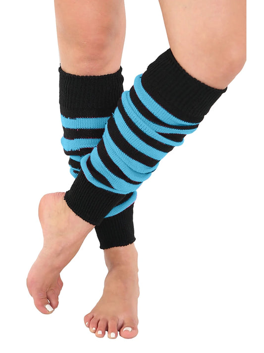 Ladies 80's Stripe Legwarmers black and turquoise