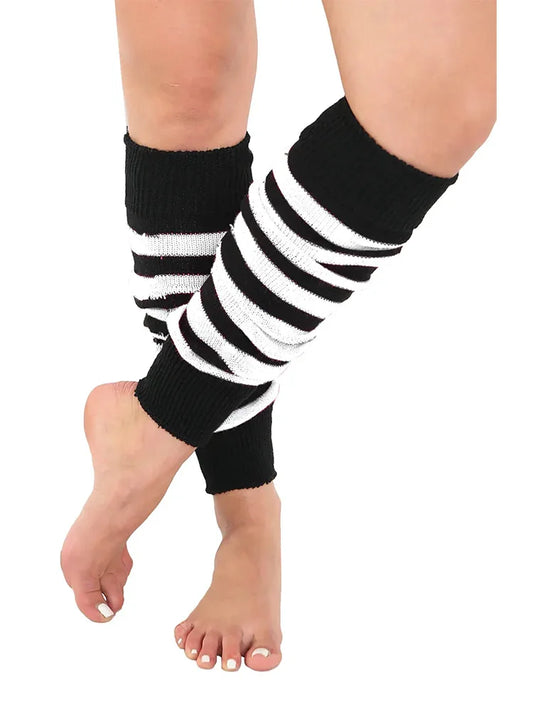 Ladies 80's Stripe Legwarmers black and white
