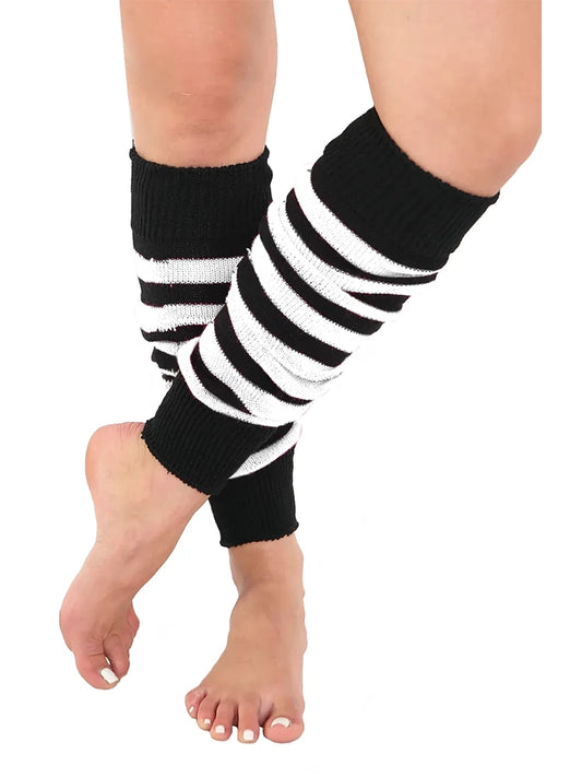 Ladies 80's Stripe Legwarmers black and white