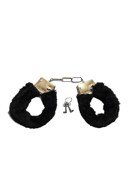 Black Furry Handcuffs - thefancydress.co.uk
