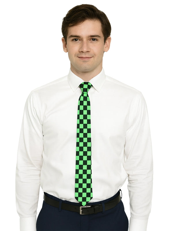 Black & Green Men's Luxury Formal Checkered Neck Tie