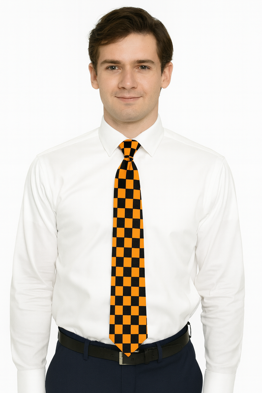 Black & Orange Men's Luxury Formal Checkered Neck Tie