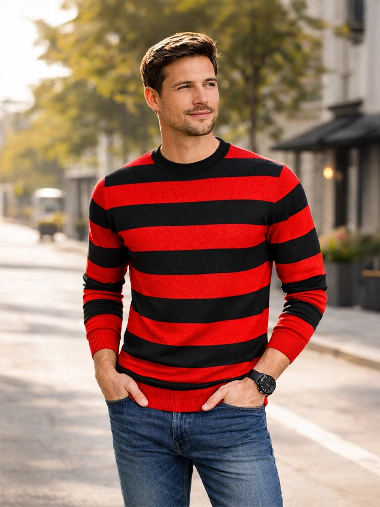 Unisex Red and Black Stripe TShirt Full Sleeve