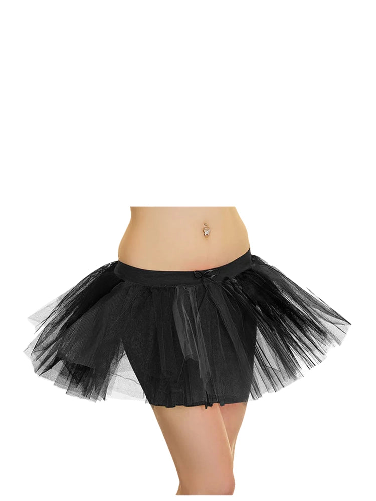 Ladies 1980s Fancy Dress Neon 3 Layers Tutu Skirt black