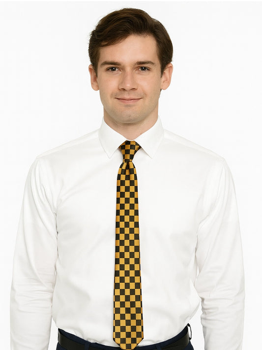 Black & Yellow Men's Luxury Formal Checkered Neck Tie
