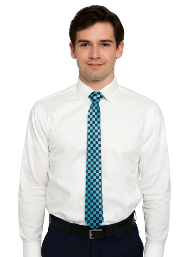 Black and Turquoise Checkered Neck Tie